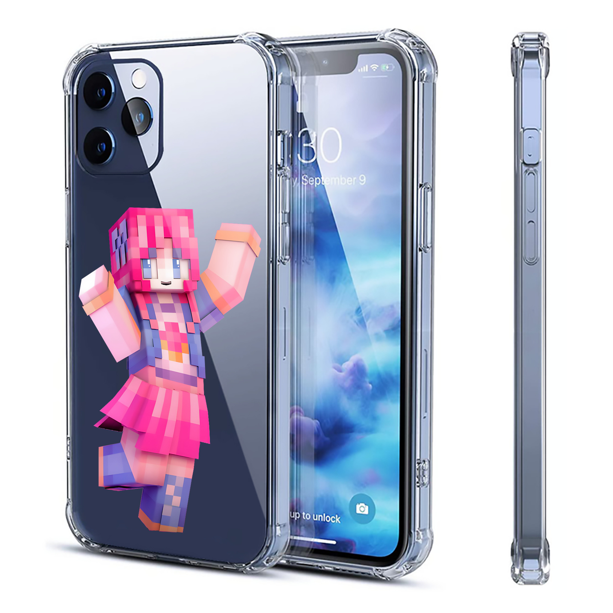 （画像用） マインクラフト ブロックの世界 Minecraft MC Block world 【iPhone 12シリーズ対応】透明スマホケース（クリアソフトケース）